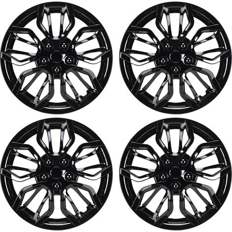 4 pièces 14 pouces enjoliveurs Protection complète Look élégant ajustement universel R14 couverture de jante de roue pour la plupart des voitures camion SUV noir. (1/4)