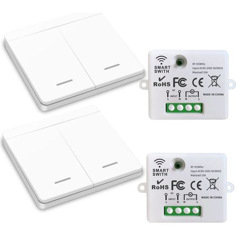 Kabelloser Lichtschalter – RF-Sender mit Sicherheitsschalter und 10-A-Empfängersteuerung – Einfache Installation