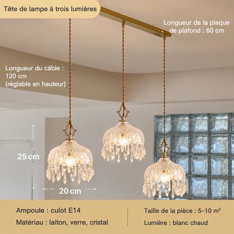 Suspension Vintage Nouveau modèle A - grande taille combinaison 3 têtes sur plaque longue Avec LED lumière chaude 36 × 36 × 36 cm 2 kg – Livraison gratuite