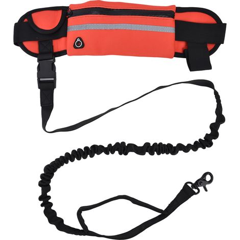 Set aus Laufgürtel und reflektierender, elastischer Hundeleine mit Zugstopp, rot (1/5)