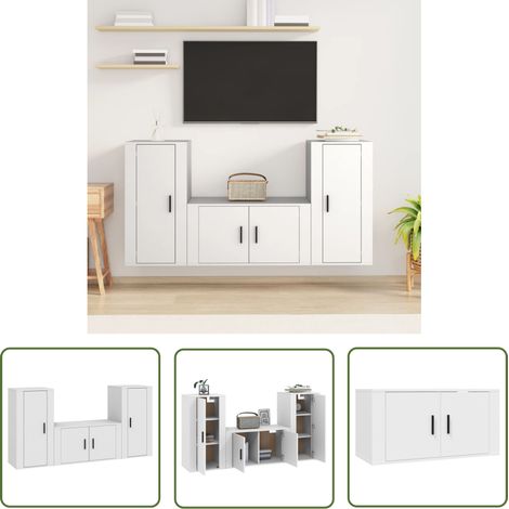 Ensemble de meubles TV 3 pcs, Étagères TV, Meubles de Salon, Blanc Bois d'ingénierie OIB5003E (1/5)