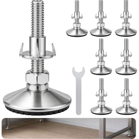 8 Pièces Pied Reglable pour Meuble M10 x 50 mm, Pieds de Meuble Réglables en Acier Inoxydable avec Écrous Hexagonaux M10 et Clé, Pied de Nivellement pour Table, Armoire, Canapé et Meubles (1/5)