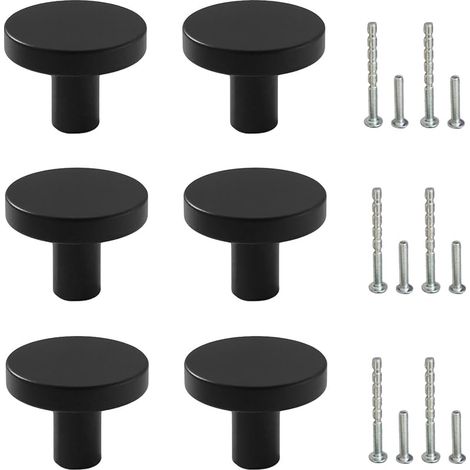 6 Poignée de Meuble Cuisine Ronde, Noir Boutons de Tiroir Métal, Boutons d Armoire Moderne, Petits Boutons de Porte pour Placards, Armoires, Commodes, Penderies, Décoration, 25x20mm (1/5)