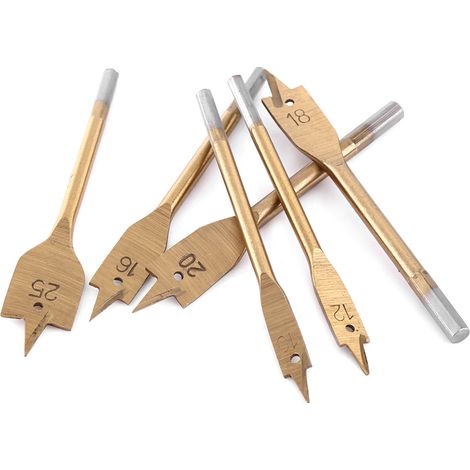 Lot de 6 mèches plates en acier à haute teneur en carbone pour le travail du bois, pour le perçage et l'alésage de diamètres 10-25 mm (1/5)