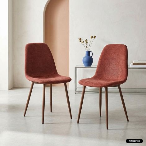 sweeek - Lot de 2 chaises décor bois teinte noyer et tissu rouge - Vera (1/5)