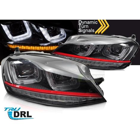 Paire de feux phares VW Golf 7 13-17 U-Type DRL led Dyn Noir Rouge-41035961
