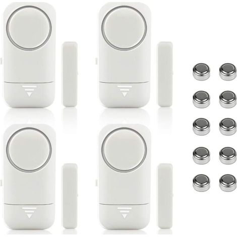 Lot de 4 alarmes magnétiques pour fenêtre et porte - Alarme maison- Système anti-vol sans fil - Piles incluses- Anti-Intrusion Anti-Vol Contre Cambriolage Détecteurs 120dB Sirène avec Piles- Blanches (1/5)