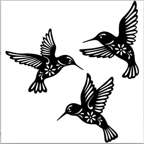 Décoration Murale Colibri - Panneau Métal Noir 25 x 26 cm - Pour Intérieur Extérieur - Lot de 3