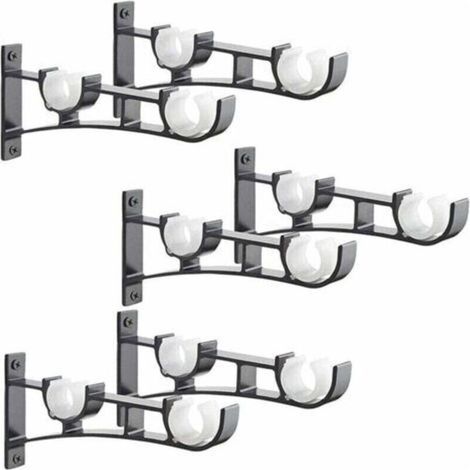 6Pièces Tringle à Rideau en métal Robuste, Support de Tringle à Rideaux,Double Tringle à Rideau Pole Holder, Support Rideau,Support de Tringle à Rideau en Aluminium,Support de Tringle à Rideau Noir (1/4)