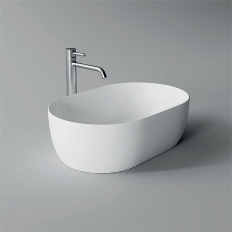 Lavabo Unica appoggio cm. 55x35 ovale in ceramica bianco di