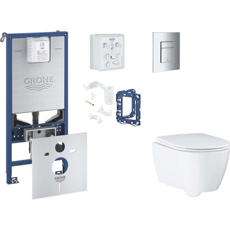 Grohe Rapid SLX - Set bâti-support, cuvette, abattant SoftClose et plaque de déclenchement Skate Cosmopolitan et kit pour insertion de tablette, chrome SANI11BB2131 (1/5)