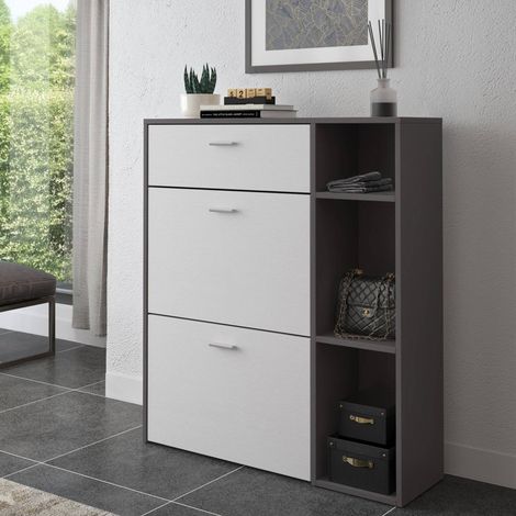 Schuhschrank Samassi, Schuhregal für Paare, Modular, eine Schublade, 90x26x102h cm Anthrazit Schwarz (1/4)