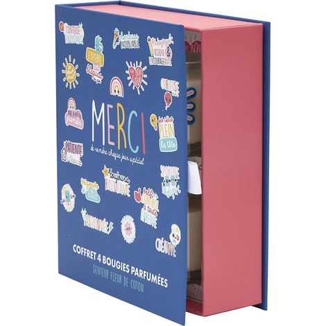 Coffret 4 Bougies Parfumées "Merci" 18cm Fleur de Coton (1/5)