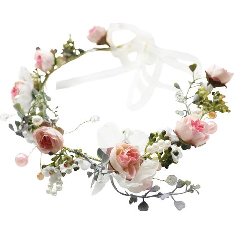 Rose Halo Couronne Couronne Floral Cheveux Diadème Ruban Boho Festif Mariage Rose (1/5)