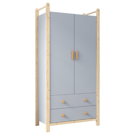 Double Porte Armoire avec Barre de Suspension et 2 Tiroirs 90x45x180 cm pour Chambre Salon et Couloir