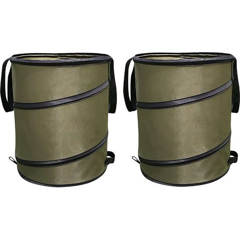 Lot de 2 Vert Poubelle de camping,10 gallons, poubelle/bac de recyclage popup, sacs réutilisables pour déchets de jardin/gazon/feuilles, poubelle de voiture (1/5)