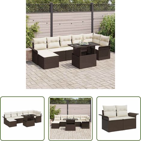 vidaXL Poly-Rattan -  Sofa Set mit Kissen 8 pcs Braun Poly-Rattan (1/5)