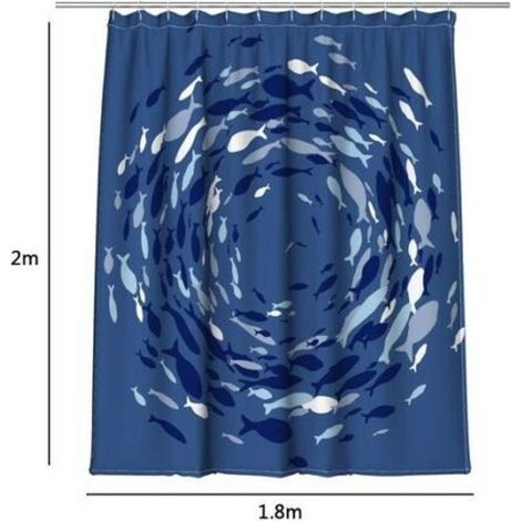 TRADE SHOP - Tenda Doccia Antimuffa Impermeabile 180 X 200 Cm Con Anelli Bagno Pesci -