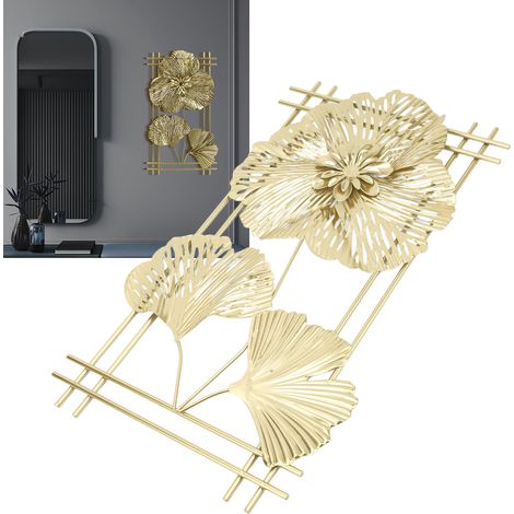 Nouveau style chinois, luxe discret, tenture murale 3D en forme de fleur de ginkgo, décoration en fer forgé pour le mur de fond de la maison. (1/5)
