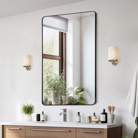 VEVOR Specchio per Trucco da Parete, Spessore 3,81 mm Specchio con Cornice 1397 x 762 mm in Lega di Alluminio e Pellicola Antideflagrante, Specchio Antigraffio con Staffa a Forma di Z, per Soggiorno