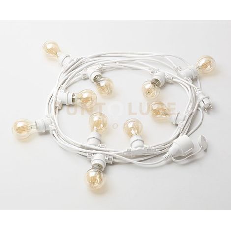 GFIB03- CATENA LUMINOSA 10 ATTACCHI PER LAMPADINE E27 PER ESTERNI IP44 5MT BIANCO