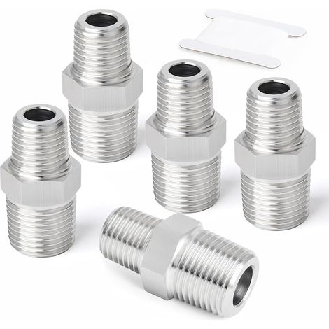5 pièces raccords hexagonaux mâles réducteurs en acier inoxydable 304, adaptateur réducteur fileté BSP 1/2" x 1/4" pour plomberie, conduites d'eau et de gaz
