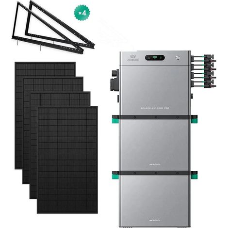 Zendure SolarFlow 2400 Pro Balkonkraftwerk-Set – 4x 450W bifaziale Solarmodule + 2xAB3000L Akkus (5.76 kWh, 2400W Ausgang, 4 MPPT, 3000W DC Eingang, 96,5% Effizienz, IP65) + 4 Paar Bodenständer