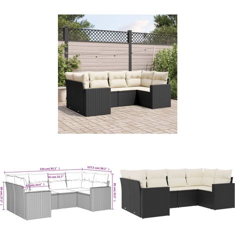 Salon de jardin 6 pcs avec coussins noir résine tressée - Ensemble Salon De Jardin - Meuble De Jardin - Salon Extérieur - Canapé Jardin - Résine Tressée - Home & Living (1/3)
