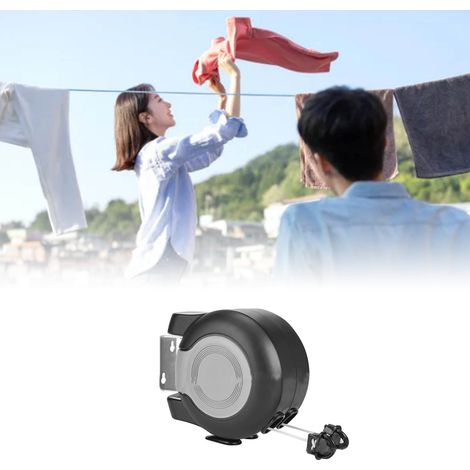 Séchoir à linge Double Extensible Indoor/Outdoor 30m Noir Gris ABS PVC Cordes Retractable Heavy Duty Portable Anti-Dérapage 1100g (1/5)