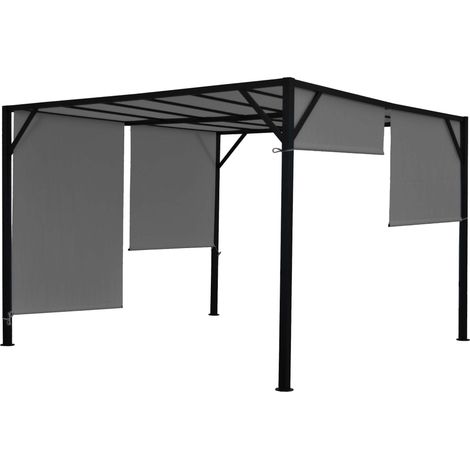Gazebo pergola regolabile baldacchino moderno elegante giardino patio Baia acciaio poliestere 4x3m grigio (1/5)
