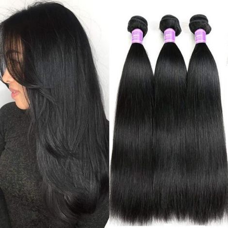 Mèches Brésiliennes - Cheveux Humains Naturels Lisses - 3 Paquets (12 cm 14 cm 16 cm) - Pour Tissage Capillaire (1/4)