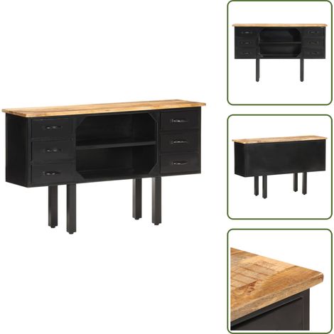 Buffet 110x30x65 cm Bois de manguier massif brut et acier - Buffet Industriel - Meuble Rangement - Buffet Design - Mobilier Salon - Commode Bois (1/5)