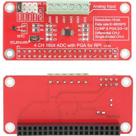 module convertisseur analogique-numérique 16 bits pour Raspberry Pi 3/2/B+ (1/5)