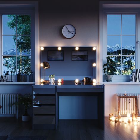Schminktisch Sherry, Anthrazit, 120 cm mit LED Beleuchtung, Vicco