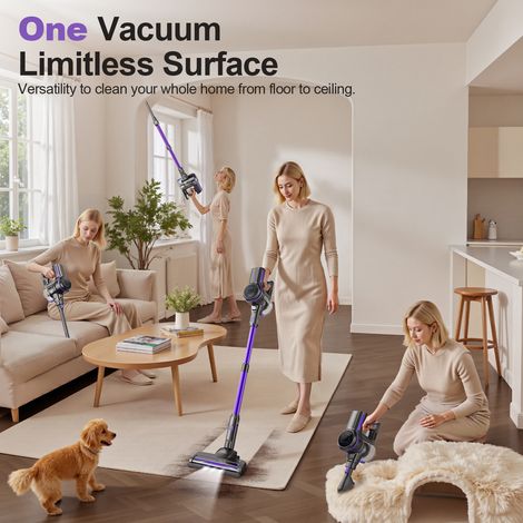 Aspirateur balai sans fil INSE S7P violet avec écran LED et brosse à rouleau souple (1/4)