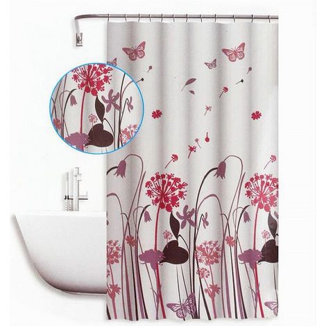 TRADE SHOP - Tenda Doccia Antimuffa Impermeabile 180x200cm Anelli Bagno Fiori Farfalle 59515 - (1/2)