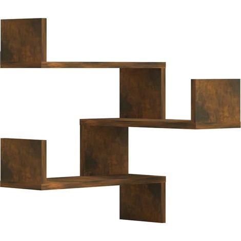 vidaXL Estanterías de esquina de pared 2 uds roble ahumado 40x40x50 cm (1/2)
