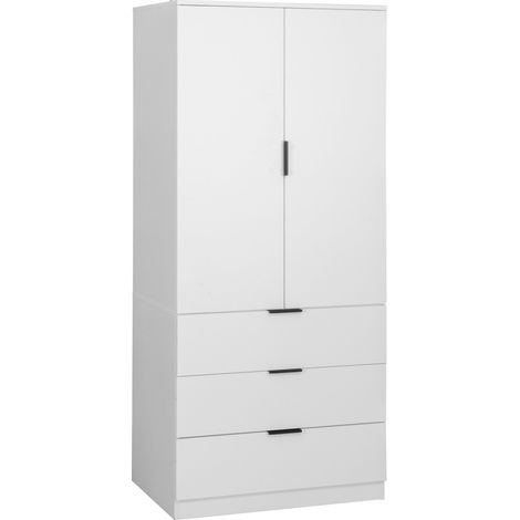 Trega 2 Door 3 Drawer Wardrobe with Hanging Rail and Spacious Storage in White