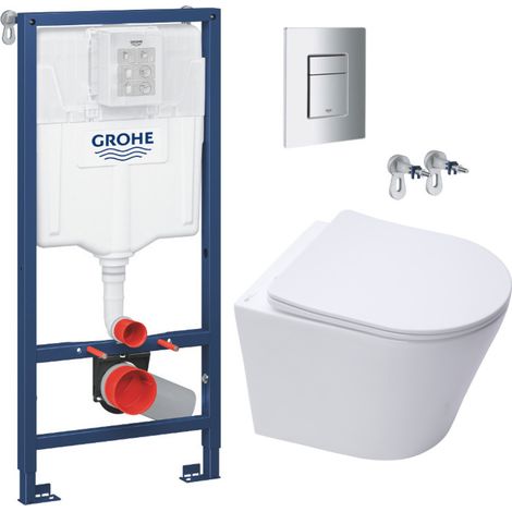 Grohe Pack WC Vorwandelement + WC Swiss Aqua Technologies Infinitio spülrandlos, unsichtbare Befestigung + Chromplatte (1/5)