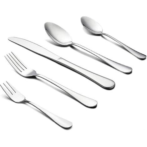 HornTide 20 pièces Couverts Couverts Sets Dîner Couteau Fourchette Cuillère 5-Piece Place Setting de service pour 4 personnes en acier inoxydable poli miroir (1/5)