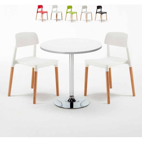 Mesa Redonda Blanca Con 2 Sillas De Colores Interior Bar Barcellona Long Island - Blanco (1/5)