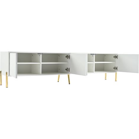 Mobile TV bianco 190 x 38 x 48 cm con gambe dorate e porte scanalate (1/5)