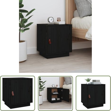 The Living Store Nachttisch Schwarz 40x34x45 cm Massivholz Kiefer - Nachttisch - Massivholzmöbel - Kiefernholz - Schwarzer Nachttisch - Wohnzimmer Möbel (1/5)