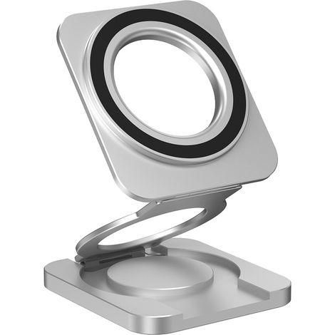 Support Magnétique Pliable pour Téléphone de Bureau - Antidérapant - Alliage et Silicone - Argenté - 1 Pièce