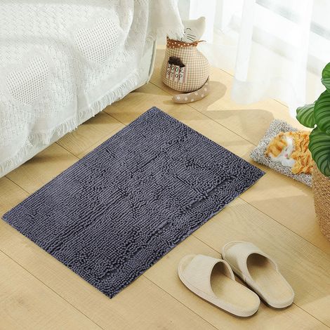 Lot de 2 tapis antidérapants en chenille absorbant l'eau pour salle de bain et salon (gris foncé) (1/5)