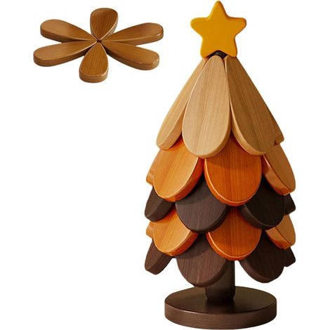 Sapin De Noël Dessous De Plat, 5 Pièces sous Verre en Bois Pliable, sous-Verres De Table Résistants À La Chaleur avec Support, pour Plats Chauds Casseroles Poêles Bols Théières Assiette Plan (1/5)