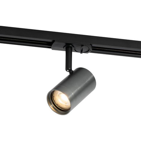 QAZQA iconic - Système de rail spot luminaire plafond, plafonnier compatible pour led - 1 lumière - Ø 5.6 cm - Gris foncé - Moderne - éclairage intérieur - Salon I Chambre I Cuisine I Salle à manger