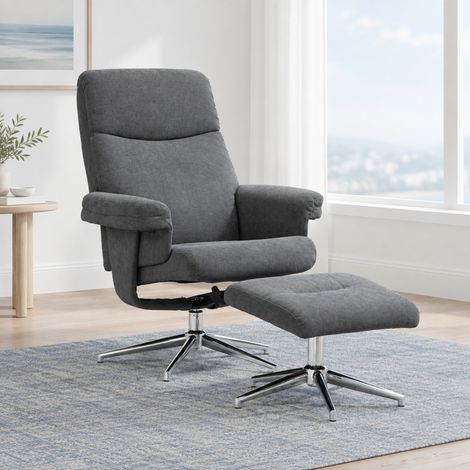 Poltrona relax con poggiapiedi, schienale reclinabile a 130°, grigio scuro, REDOM (1/5)