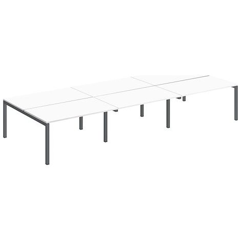 Pôle 6 bureaux droits Teamline L 420 cm - plateaux blanc piètement métal anthracite arche - Maxiburo
