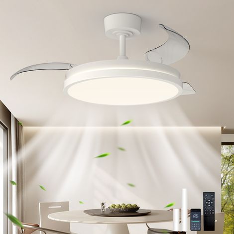 48" Modern Retractable Ceiling Fan with Light, Low Profile White Fandelier, App/Remote, Dimmable LED, Memory, 6 Speed Quiet DC Motor, Reversible, Timer, Ceiling Fan Light for Living Room,Bedroom,Kitch (1/5)